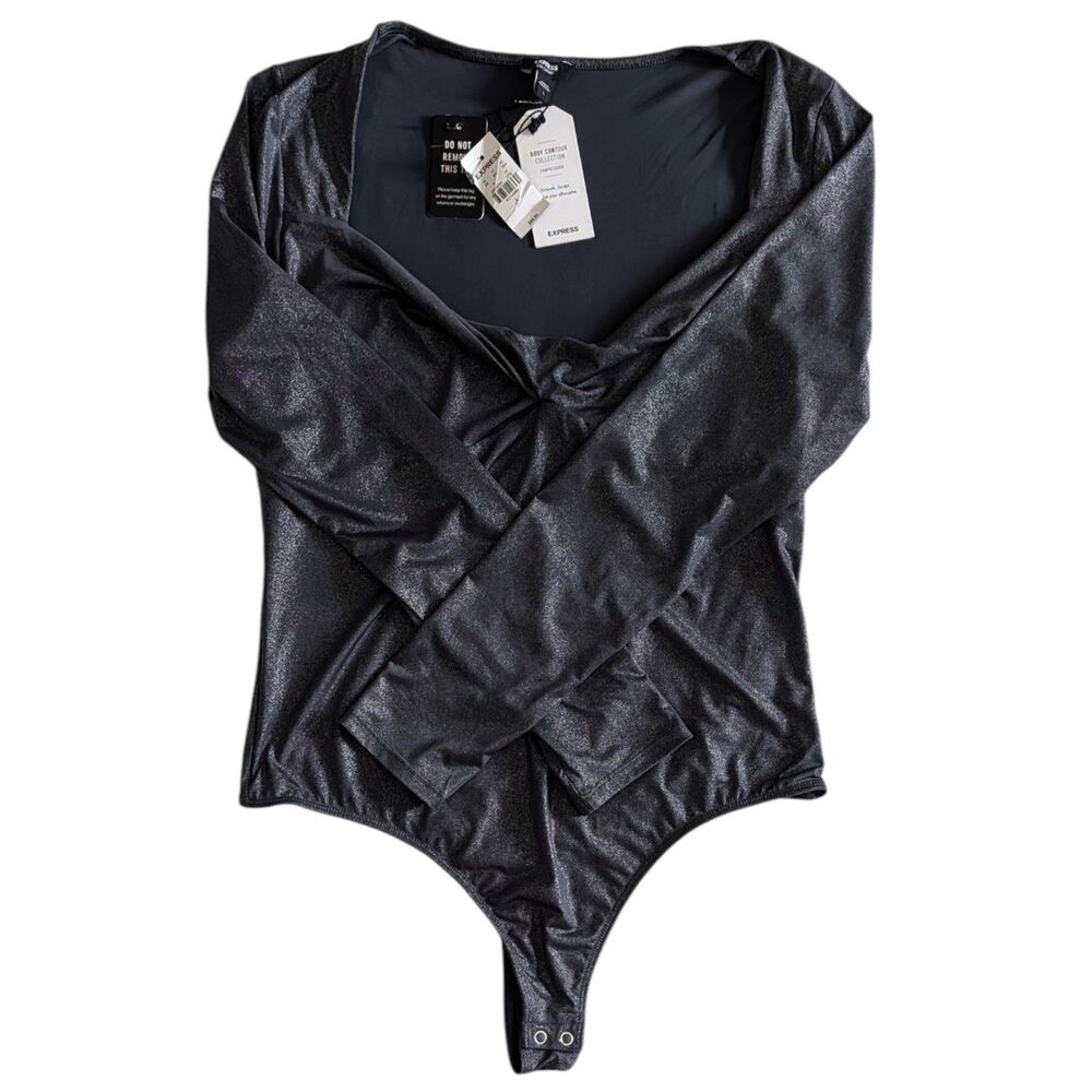 Express Body Contour Metallic Twist Front Bodysuit Size L NWT